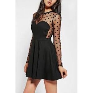 Coincidence & Chance Anthropologie Black Polka Dot Mesh Illusion Mini Dress S